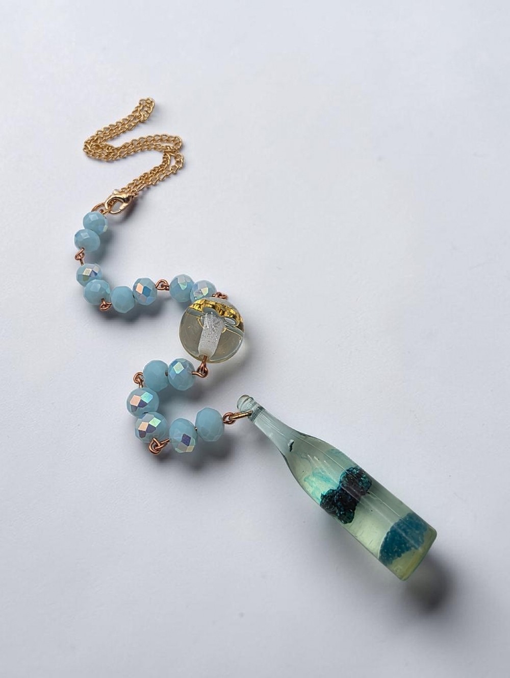 Delicate Pale Blue Glass Bottle Pendant Car Charm